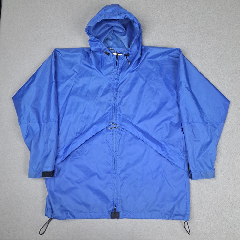 Vintage LL Bean Rain Jacket‎ Mens Large Blue Hooded Soft Shell Coat 80s Pockets